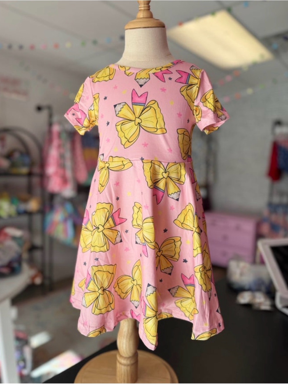 Rylee Faith Pink Bow-Print Kids Dress Size 7